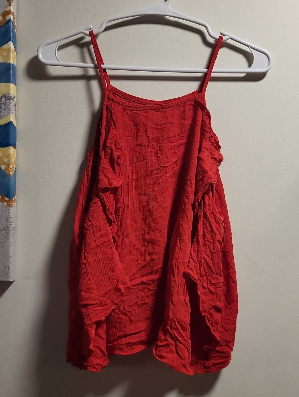 Red Sleeveless Crinkle Tank Top